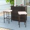 Costway 3 PCS Patio Bar Set with Tempered Glass Tabletop 2-Tier Storage Removable Cushions